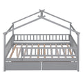 Full Size Wooden House Bed With Two Drawers,Gray Box Spring Not Required Full Gray Wood Gray Bedroom Pine Bed Frame Wood