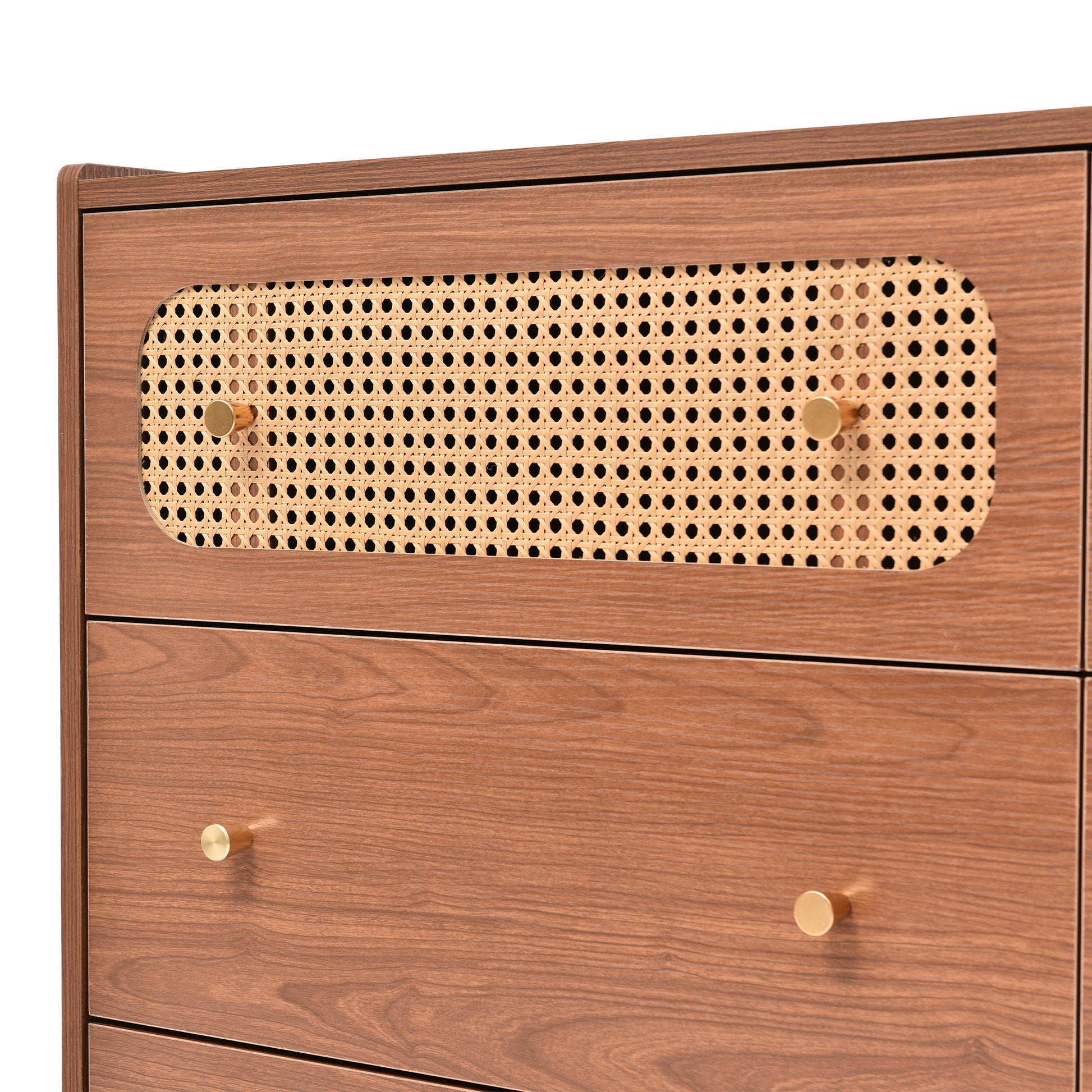 Dresser For Bedroom, Chest Of Drawers, 6 Drawer Dresser, Floor Storage Drawer Cabinet For Home Office, Drawer Chest Of Drawers Rattan Chest Of Drawers Highboard With 6 Drawers, Walnut H90 W120 D40 Cm 5 Or More Drawers Natural Cherry Art Deco Rattan