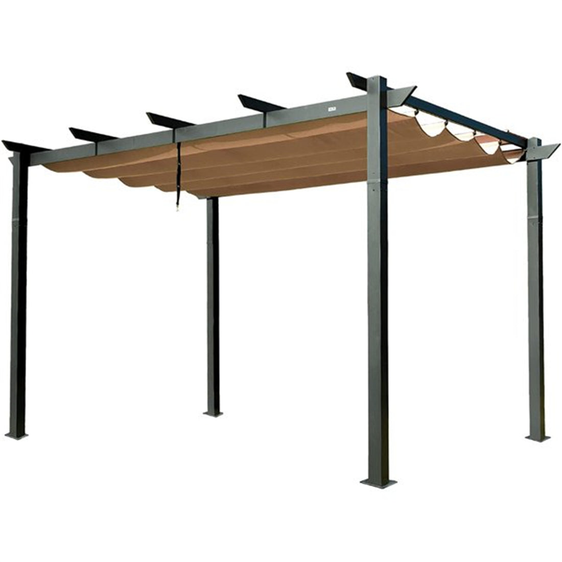 Aluminum Retractable Pergola With Sun Shade Patio Gazebo With Weather Resistant Canopy For Backyard Deck Garden Grape Trellis Outdoor Pergola, Beige Dark Gray Aluminium