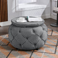 Large Button Tufted Woven Round Storage Ottoman For Living Room & Bedroom,17.7