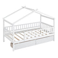 Twin Size Wooden House Bed With Two Drawers, White Box Spring Not Required Twin White Wood White Bedroom Pine Bed Frame Wood