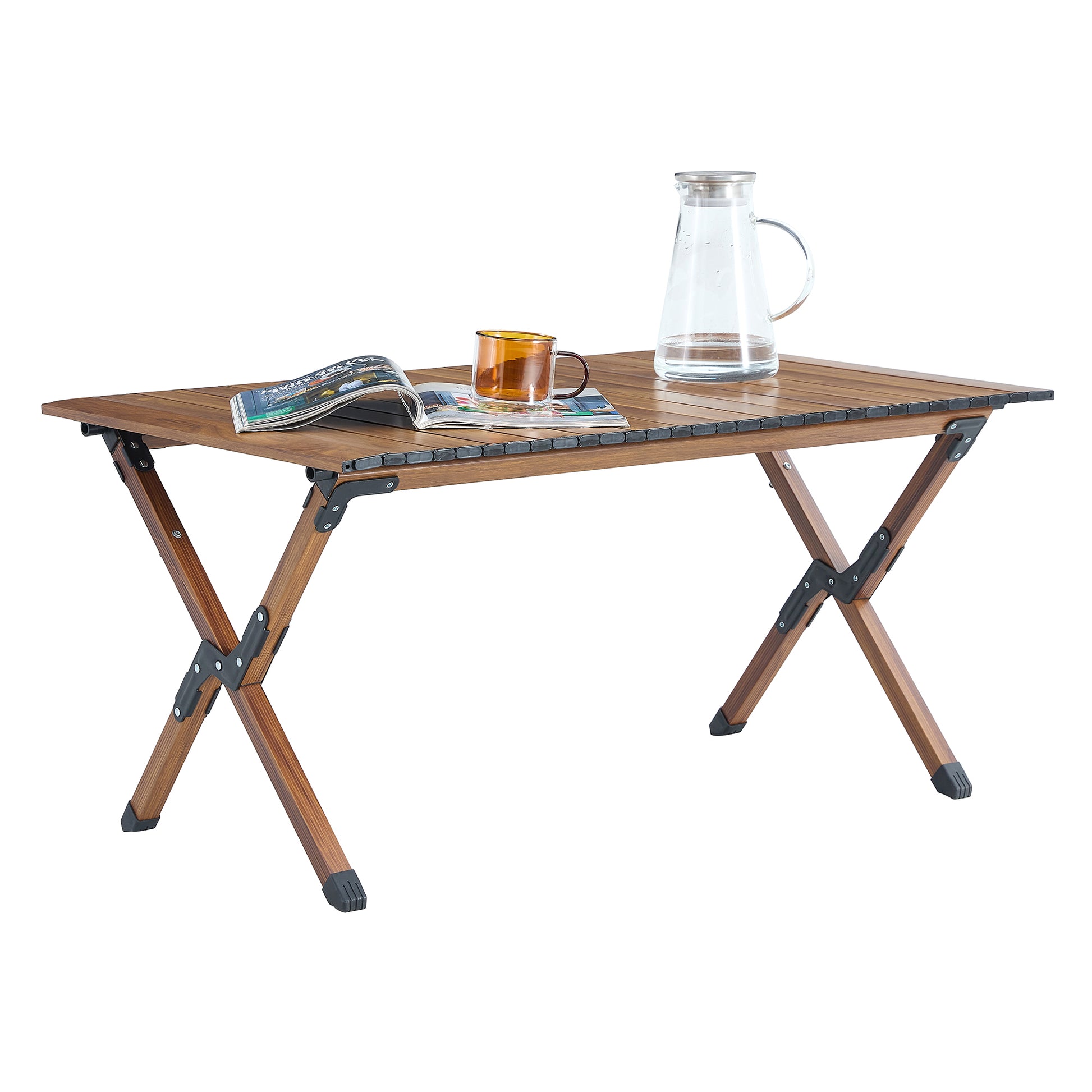 3 Piece Folding Outdoor Table And Two Chairs,Lightweight Aluminum Roll Up Square For Indoor, Outdoor Camping, Picnics, Beach,Backyard, Bbq, Party, Patio, Brown Beige Brown Beige Garden & Outdoor Modern Aluminum