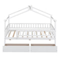 Twin Size Wooden House Bed With Two Drawers, White Box Spring Not Required Twin White Wood White Bedroom Pine Bed Frame Wood