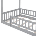 Twin Size Wood Bed House Bed Frame With Fence, For Kids, Teens, Girls, Boys, Gray Box Spring Not Required Twin Gray Wood Gray Pine Bed Frame Wood