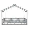 Twin Size Wood Bed House Bed Frame With Fence, For Kids, Teens, Girls, Boys, Gray Box Spring Not Required Twin Gray Wood Gray Pine Bed Frame Wood