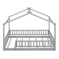 Full Size Wood Bed House Bed Frame With Fence, For Kids, Teens, Girls, Boys,Gray Box Spring Not Required Full Gray Wood Pine Bed Frame Wood