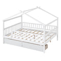 Full Size Wooden House Bed With Two Drawers, White Box Spring Not Required Full White Wood White Bedroom Pine Bed Frame Wood