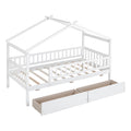 Twin Size Wooden House Bed With Two Drawers, White Box Spring Not Required Twin White Wood White Bedroom Pine Bed Frame Wood