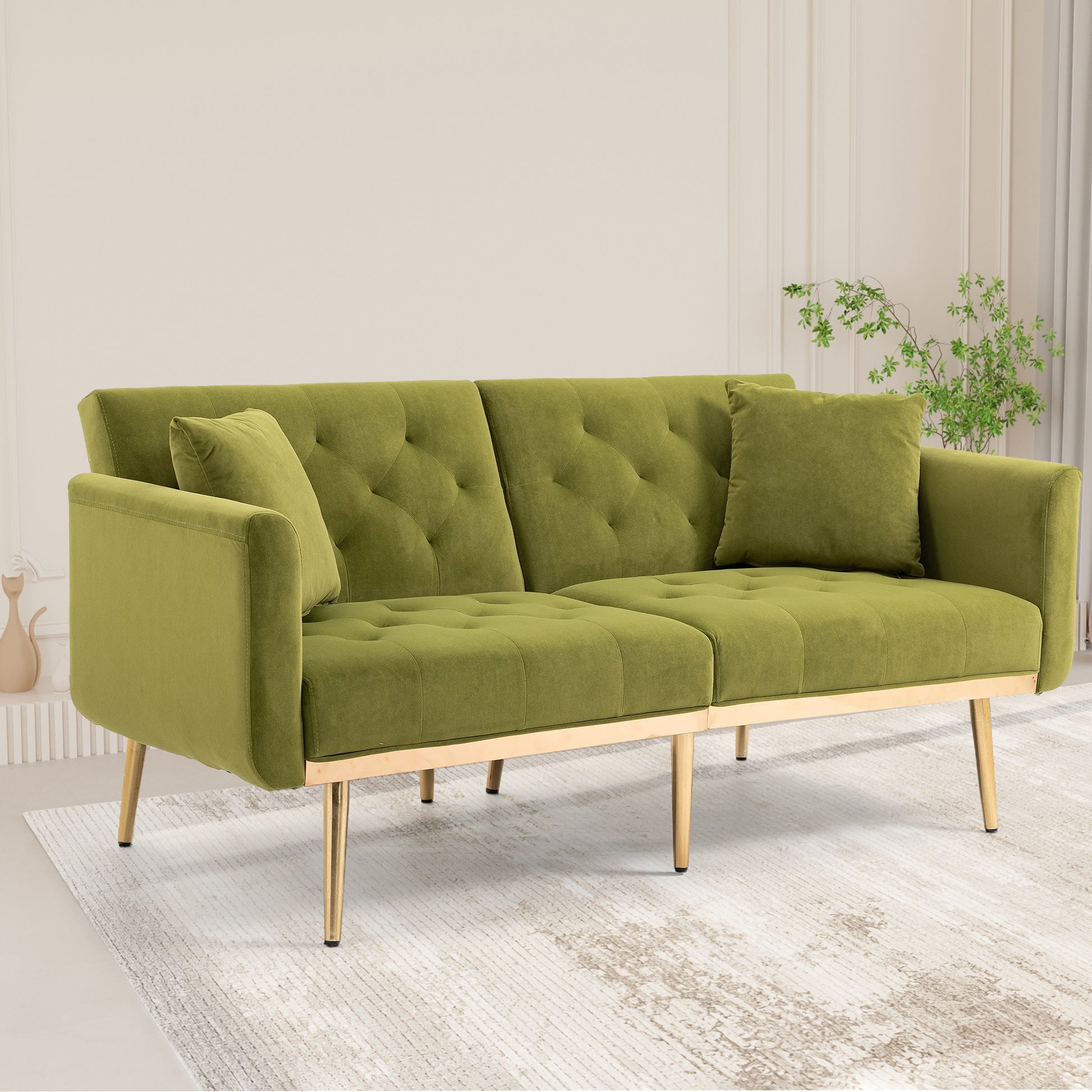 Coolmore Velvet Sofaaccent Sofa .Seat Sofa With Metal Feet Olive Polyester