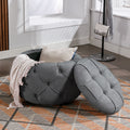 Large Button Tufted Woven Round Storage Ottoman For Living Room & Bedroom,17.7