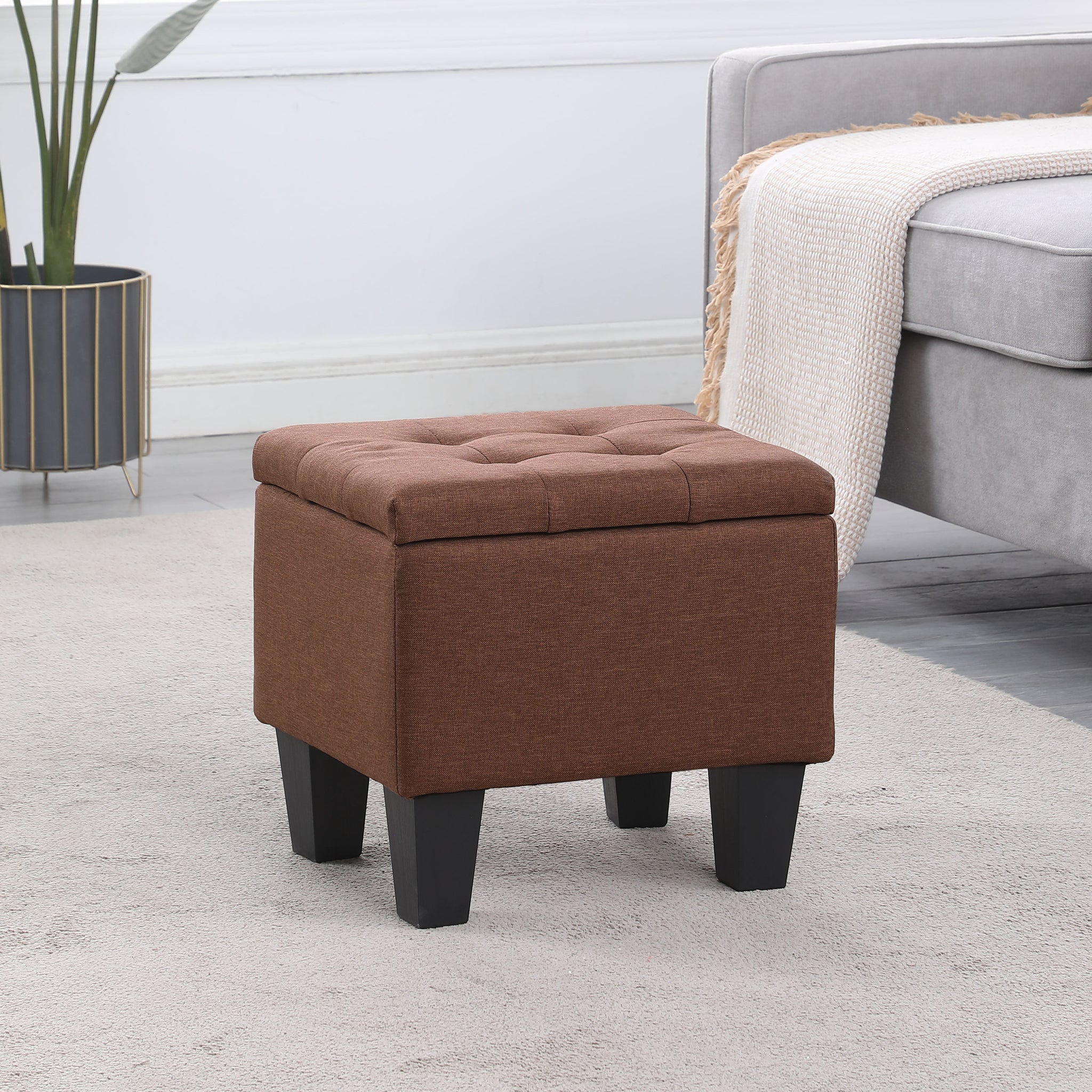 VIDEO Large Storage Ottoman Bench Set, 3 in 1 brown-fabric