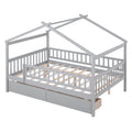 Full Size Wooden House Bed With Two Drawers,Gray Box Spring Not Required Full Gray Wood Gray Bedroom Pine Bed Frame Wood