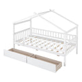 Twin Size Wooden House Bed With Two Drawers, White Box Spring Not Required Twin White Wood White Bedroom Pine Bed Frame Wood