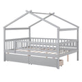 Full Size Wooden House Bed With Two Drawers,Gray Box Spring Not Required Full Gray Wood Gray Bedroom Pine Bed Frame Wood