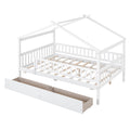 Full Size Wooden House Bed With Two Drawers, White Box Spring Not Required Full White Wood White Bedroom Pine Bed Frame Wood