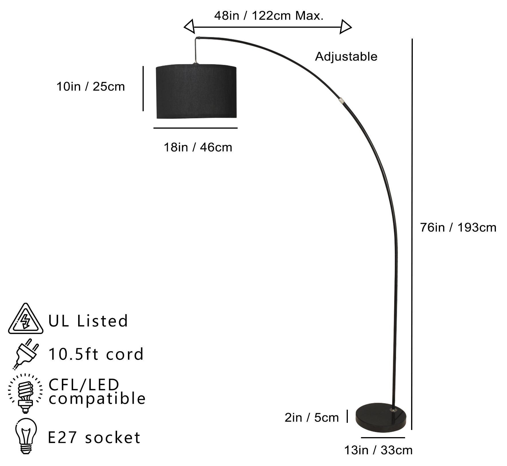 78" Silver Arch Floor Lamp With Kd Shade W Double Box 1Pc Ctn 2.15 26.84 Brushed Nickel Metal