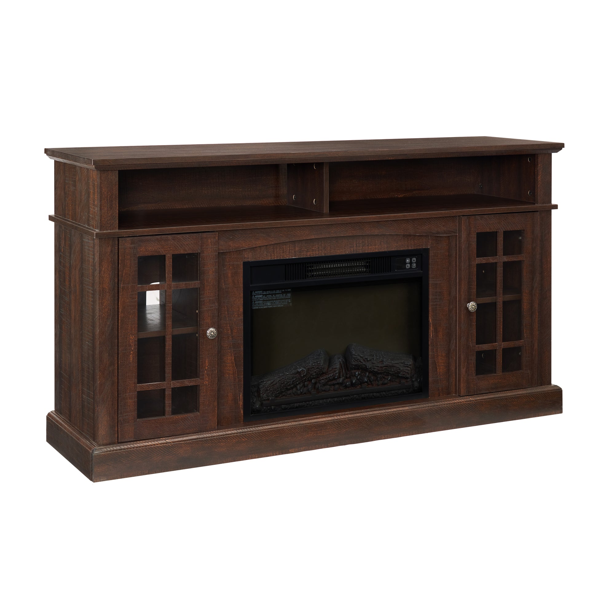 Classic Tv Media Stand Modern Entertainment Console With 23" Fireplace Insert For Tv Up To 65" With Open And Closed Storage Space, Espresso, 58.25"W*15.75"D*32"H Espresso Primary Living Space 65 Inches 60 69 Inches American Traditional 65 Inches Mdf