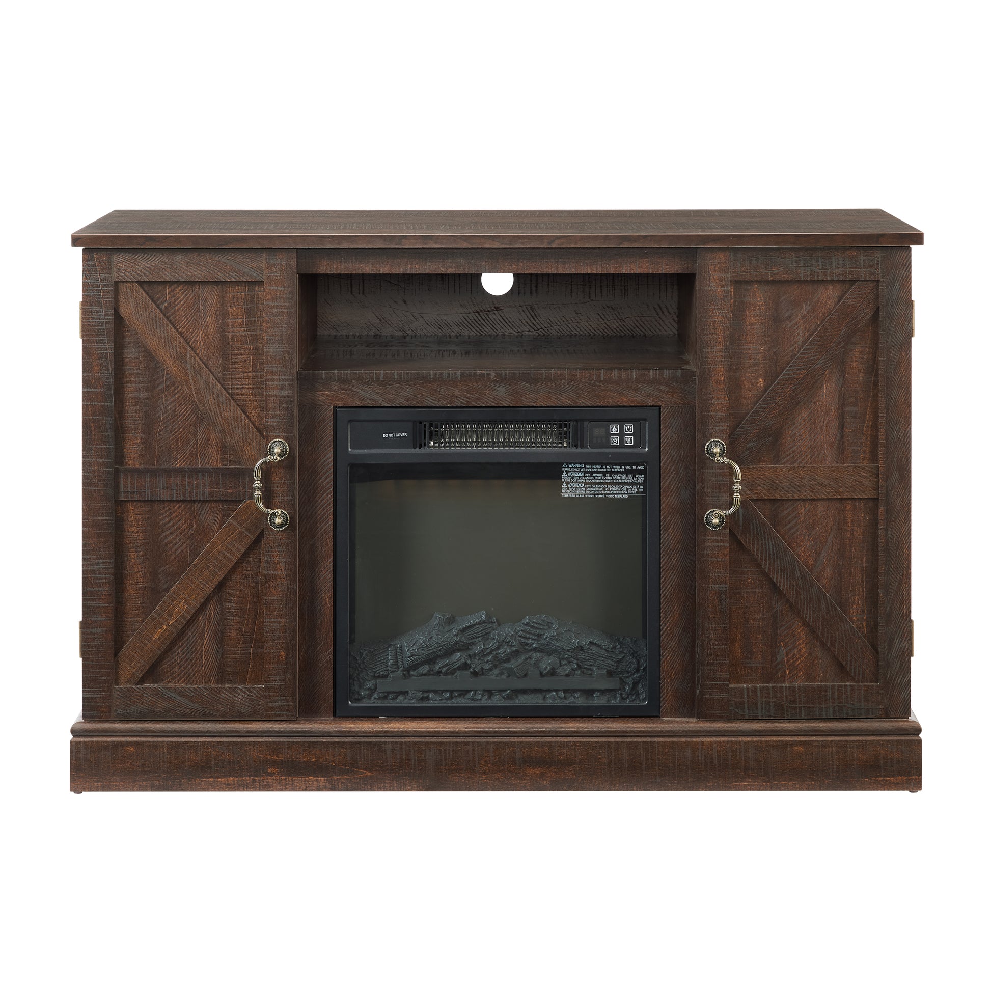 Farmhouse Classic Media Tv Stand Antique Entertainment Console For Tv Up To 50" With 18" Electric Fireplace Insert With Open And Closed Storage Space, Espresso 47"W*15.5"D*30.75"H Espresso Primary Living Space 50 Inches 40 49 Inches Farmhouse 50 Inches