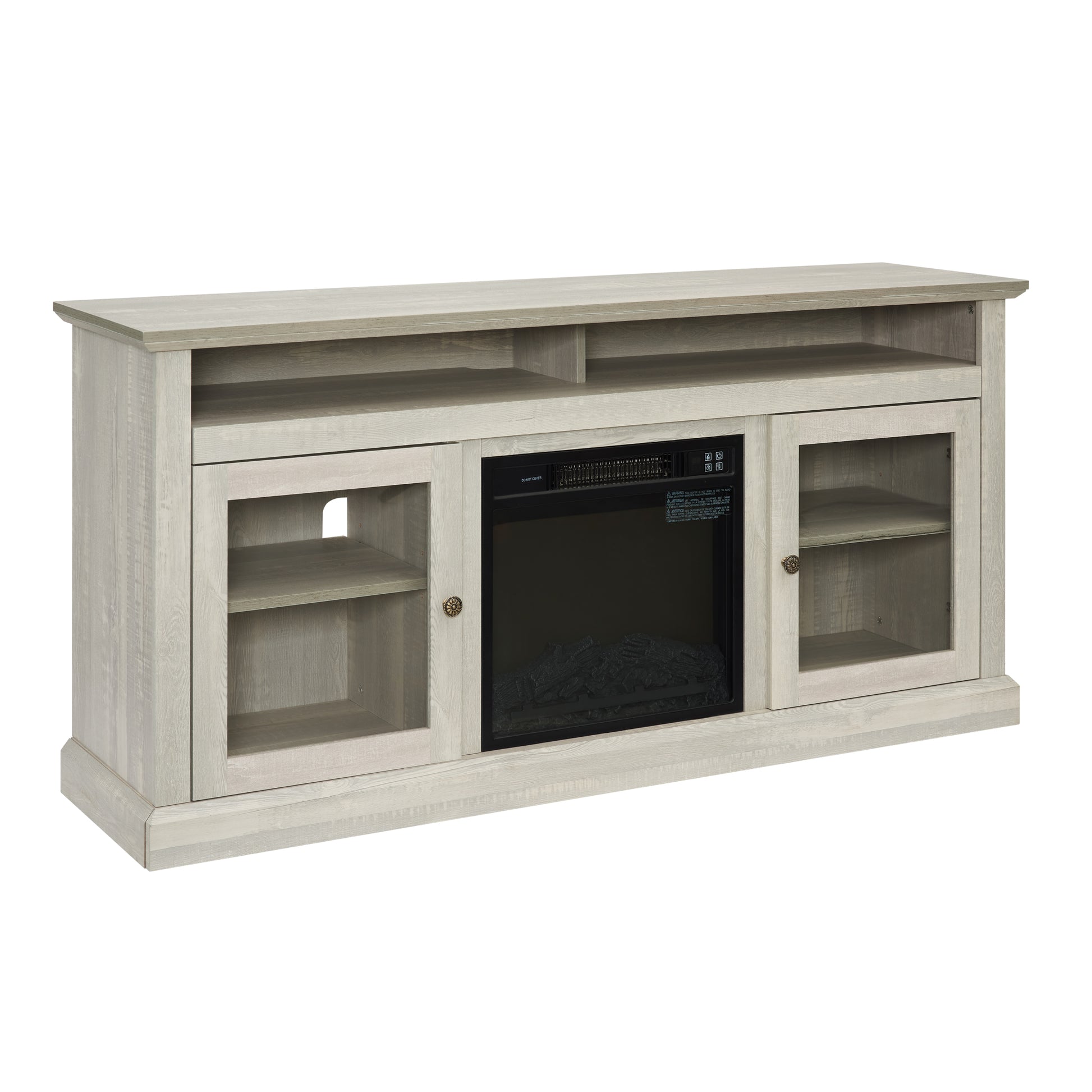 Contemporary Tv Media Stand Modern Entertainment Console With 18" Fireplace Insert For Tv Up To 65" With Open And Closed Storage Space, Stone Gray, 60"W*15.75"D*29"H Stone Gray Primary Living Space 60 69 Inches 60 69 Inches American Traditional 65 Inches