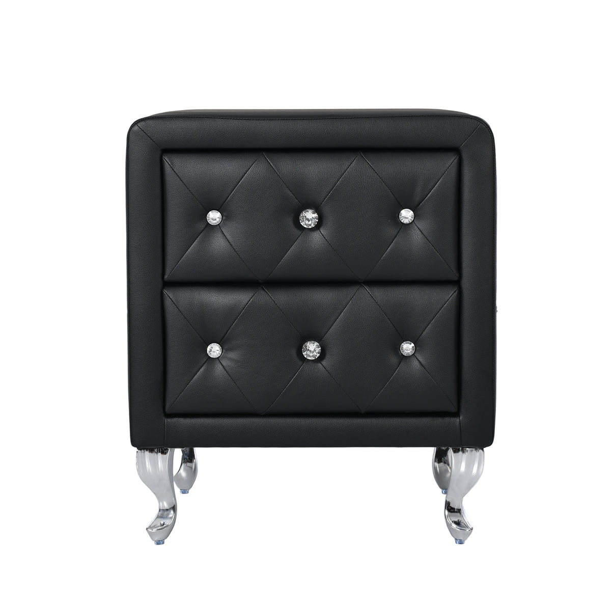 3 Pieces Bedroom Sets,Queen Size Upholstered Bed With Led Lights And Two Motion Activated Night Lights,Pu Nightstand With 2 Drawers And Crystal Handle,Black Queen Black 3 Piece Set Wood
