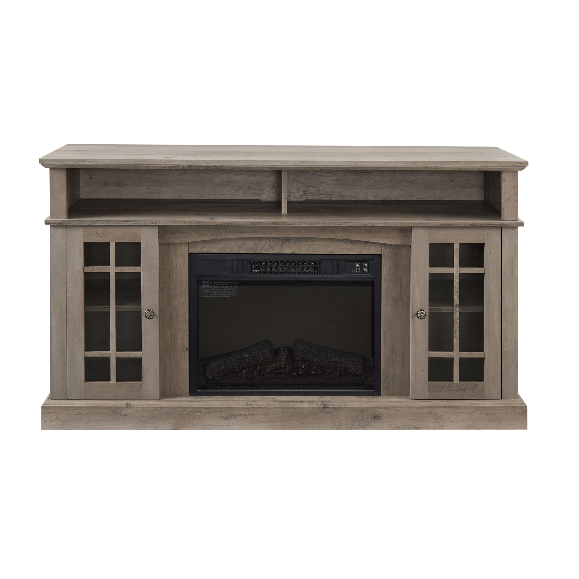 Classic Tv Media Stand Modern Entertainment Console With 23" Fireplace Inset For Tv Up To 65" With Open And Closed Storage Space, Gray Wash, 58.25"W*15.75"D*32"H Gray Wash Primary Living Space 65 Inches 60 69 Inches American Traditional 65 Inches Mdf