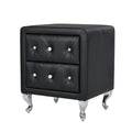 3 Pieces Bedroom Sets,Queen Size Upholstered Bed With Led Lights And Two Motion Activated Night Lights,Pu Nightstand With 2 Drawers And Crystal Handle,Black Queen Black 3 Piece Set Wood