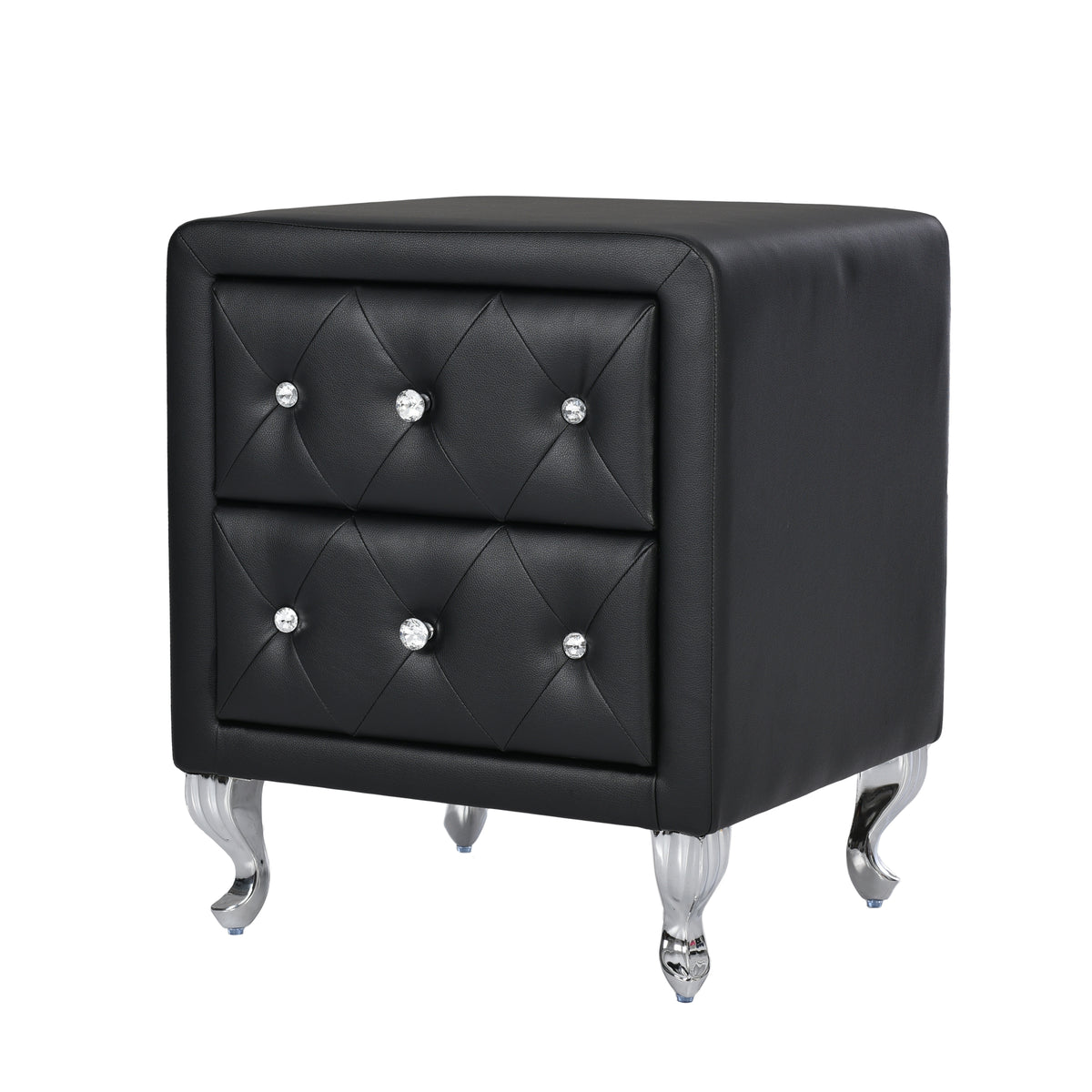 3 Pieces Bedroom Sets,Queen Size Upholstered Bed With Led Lights And Two Motion Activated Night Lights,Pu Nightstand With 2 Drawers And Crystal Handle,Black Queen Black 3 Piece Set Wood