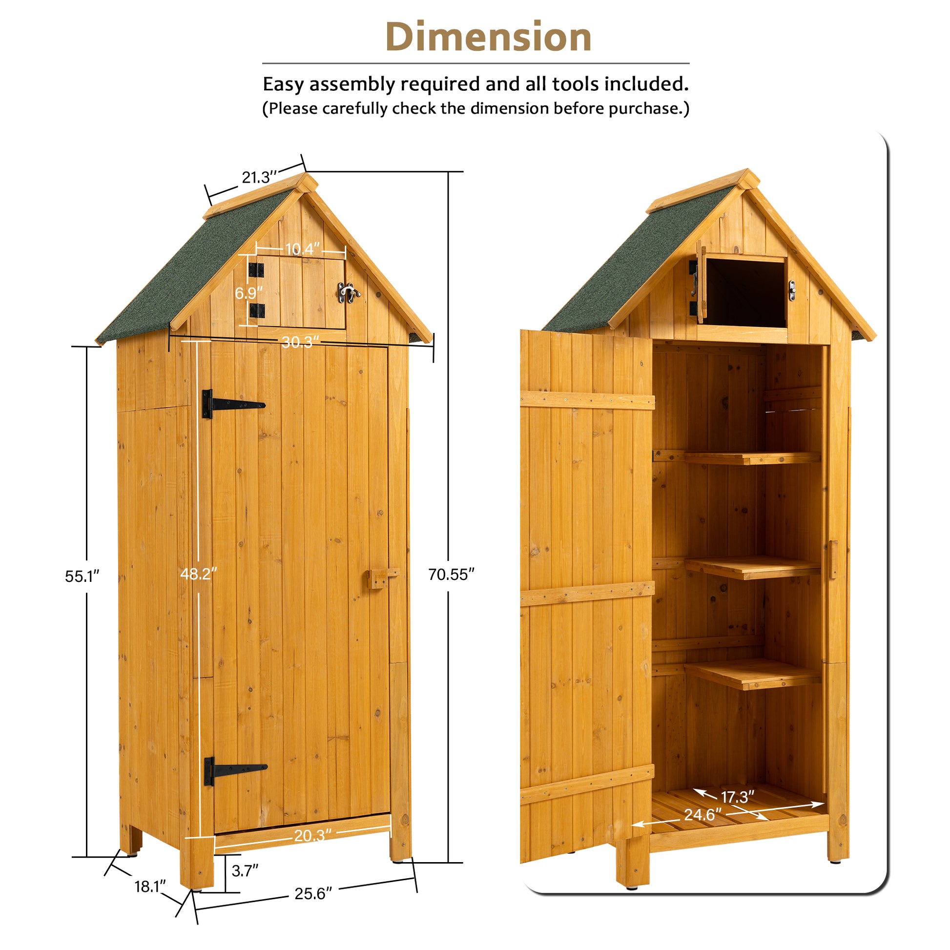 30.3"L X 21.3"W X 70.5"H Outdoor Storage Cabinet Tool Shed Wooden Garden Shed Natural Natural Solid Wood