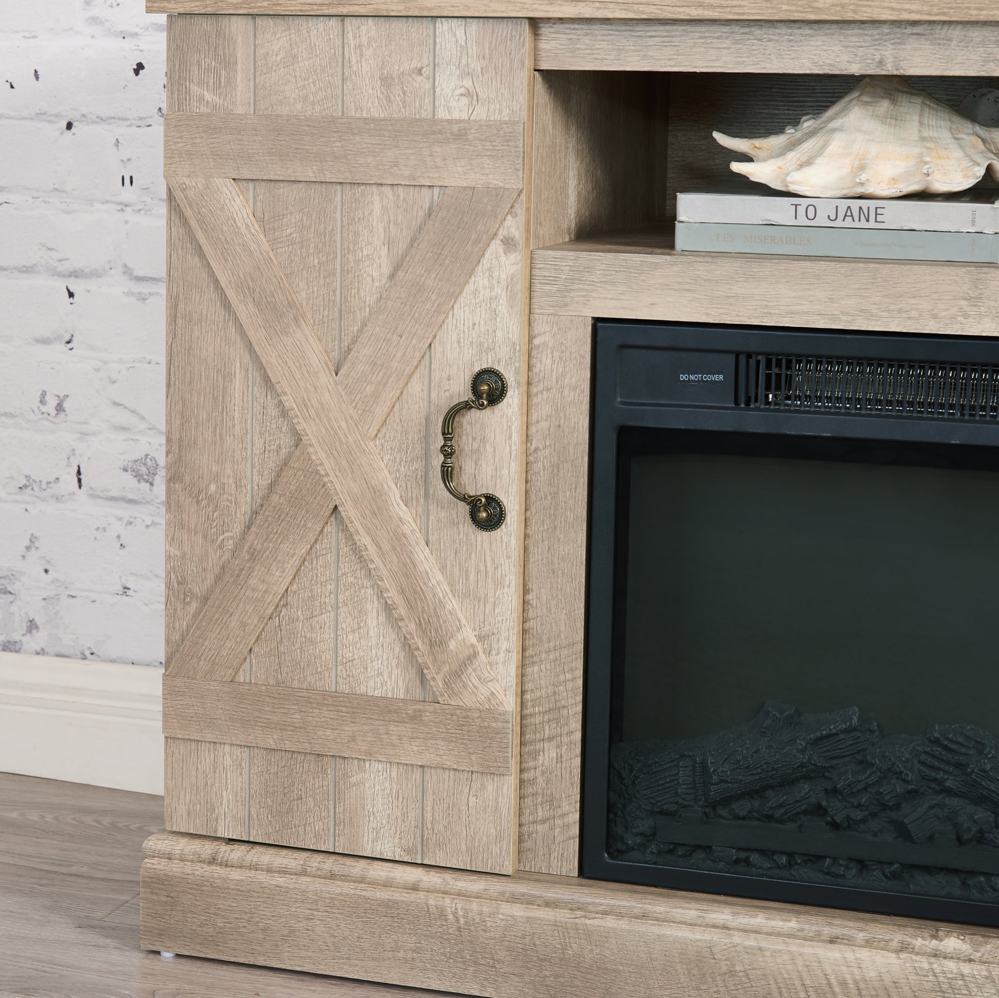 Farmhouse Classic Media Tv Stand Antique Entertainment Console With 18" Fireplace Insert For Tv Up To 50" With Open And Closed Storage Space, Ashland Pine 47"W*15.5"D*30.75"H Light Gray Primary Living Space 50 Inches 40 49 Inches Farmhouse 50 Inches Mdf