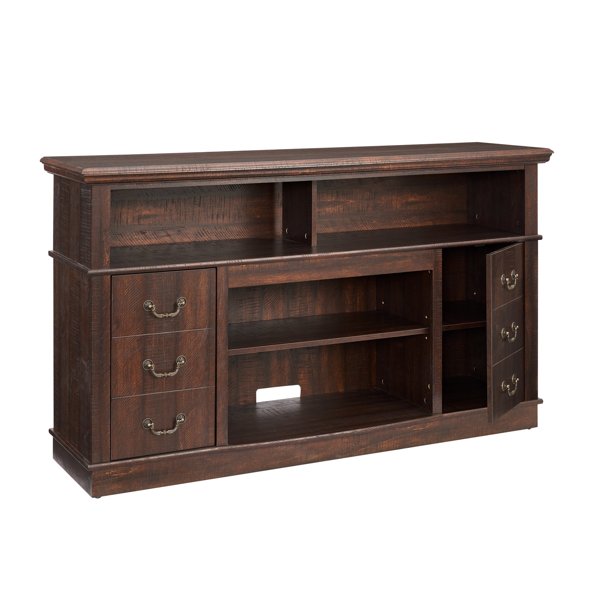 Traditional Tv Media Stand Farmhouse Rustic Entertainment Console For Tv Up To 65" With Open And Closed Storage Space, Espresso, 60"W*15.75"D*34.25"H Espresso Primary Living Space 60 69 Inches 60 69 Inches Farmhouse 65 Inches Mdf