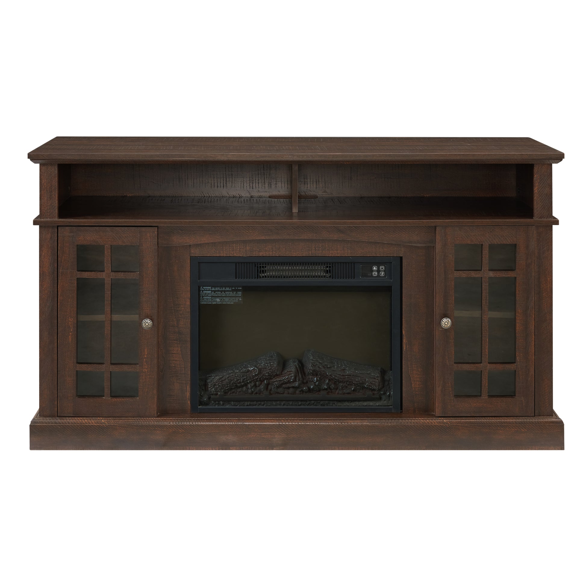 Classic Tv Media Stand Modern Entertainment Console With 23" Fireplace Insert For Tv Up To 65" With Open And Closed Storage Space, Espresso, 58.25"W*15.75"D*32"H Espresso Primary Living Space 65 Inches 60 69 Inches American Traditional 65 Inches Mdf