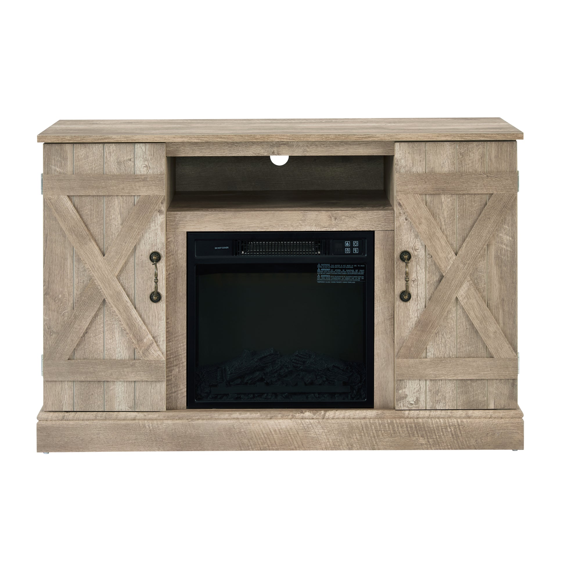 Farmhouse Classic Media Tv Stand Antique Entertainment Console With 18" Fireplace Insert For Tv Up To 50" With Open And Closed Storage Space, Ashland Pine 47"W*15.5"D*30.75"H Light Gray Primary Living Space 50 Inches 40 49 Inches Farmhouse 50 Inches Mdf