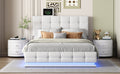 3 Pieces Bedroom Sets,Queen Size Upholstered Bed With Led Lights,Hydraulic Storage System And Usb Charging Station, Two Nightstands With Crystal Decoration,White White Upholstered