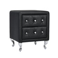 3 Pieces Bedroom Sets,Queen Size Upholstered Bed With Led Lights And Two Motion Activated Night Lights,Pu Nightstand With 2 Drawers And Crystal Handle,Black Queen Black 3 Piece Set Wood