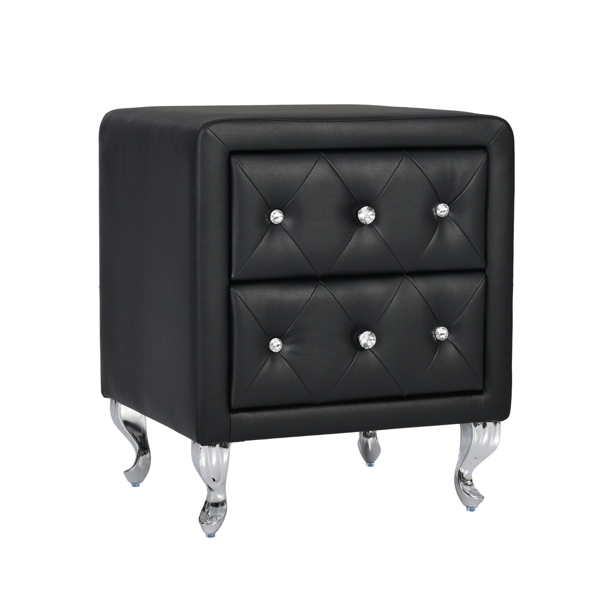 3 Pieces Bedroom Sets,Queen Size Upholstered Bed With Led Lights And Two Motion Activated Night Lights,Pu Nightstand With 2 Drawers And Crystal Handle,Black Queen Black 3 Piece Set Wood