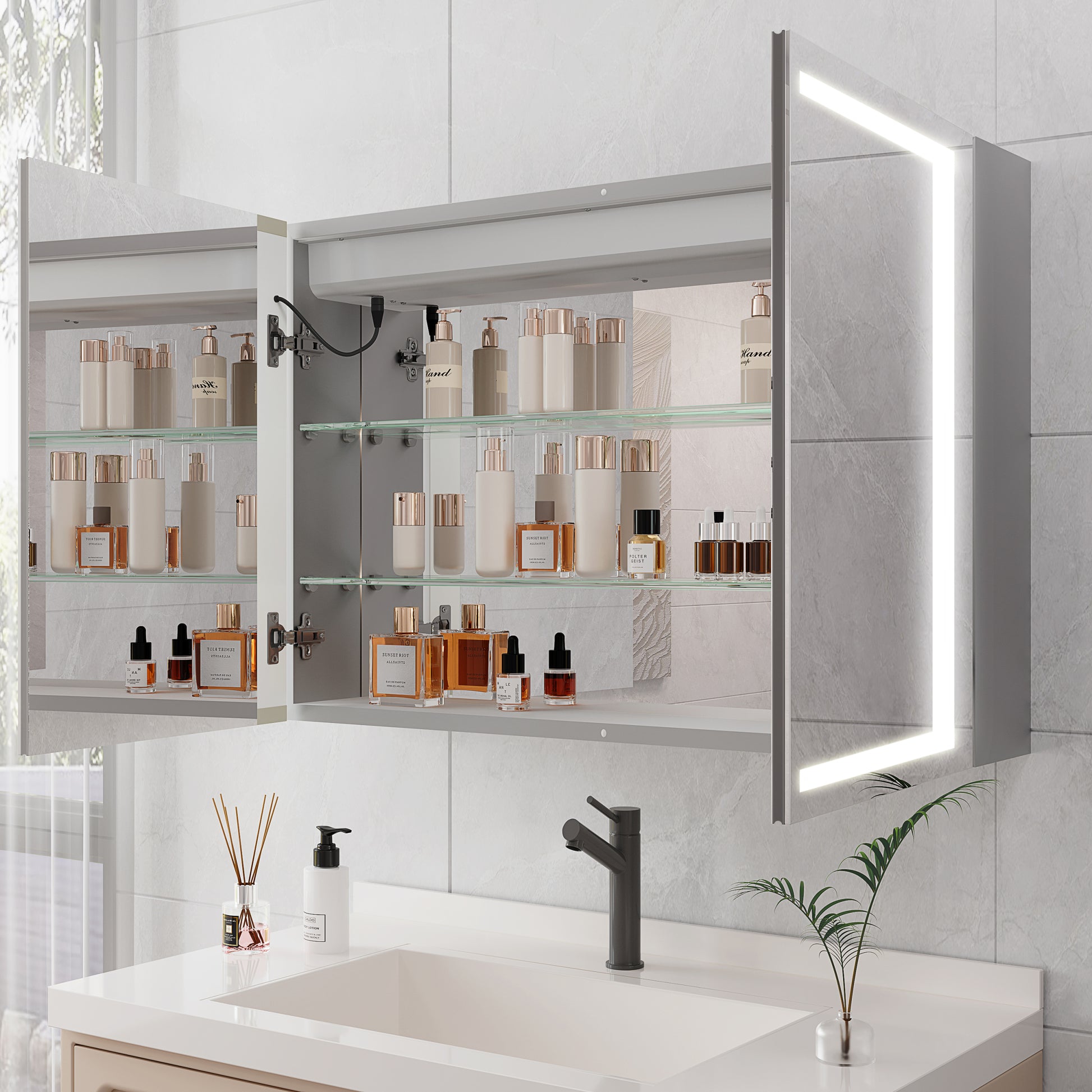 Bathroom Medicine Cabinet with Lights, 36 24 Inch LED mirror included-bathroom-powder