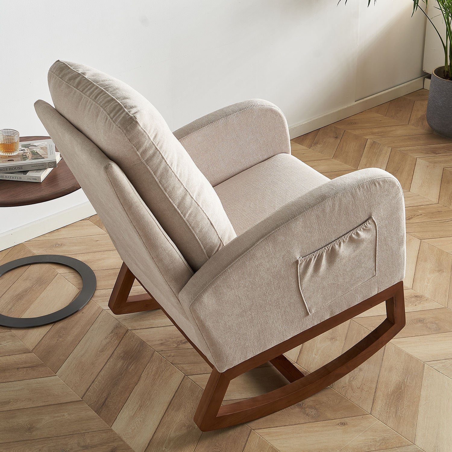 27.56'' Wide Linen Rocking Chair Accent Chair In Beige Color Beige Brown Primary Living Space Modern Rubberwood Foam Linen
