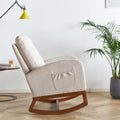 27.56'' Wide Linen Rocking Chair Accent Chair In Beige Color Beige Brown Primary Living Space Modern Rubberwood Foam Linen