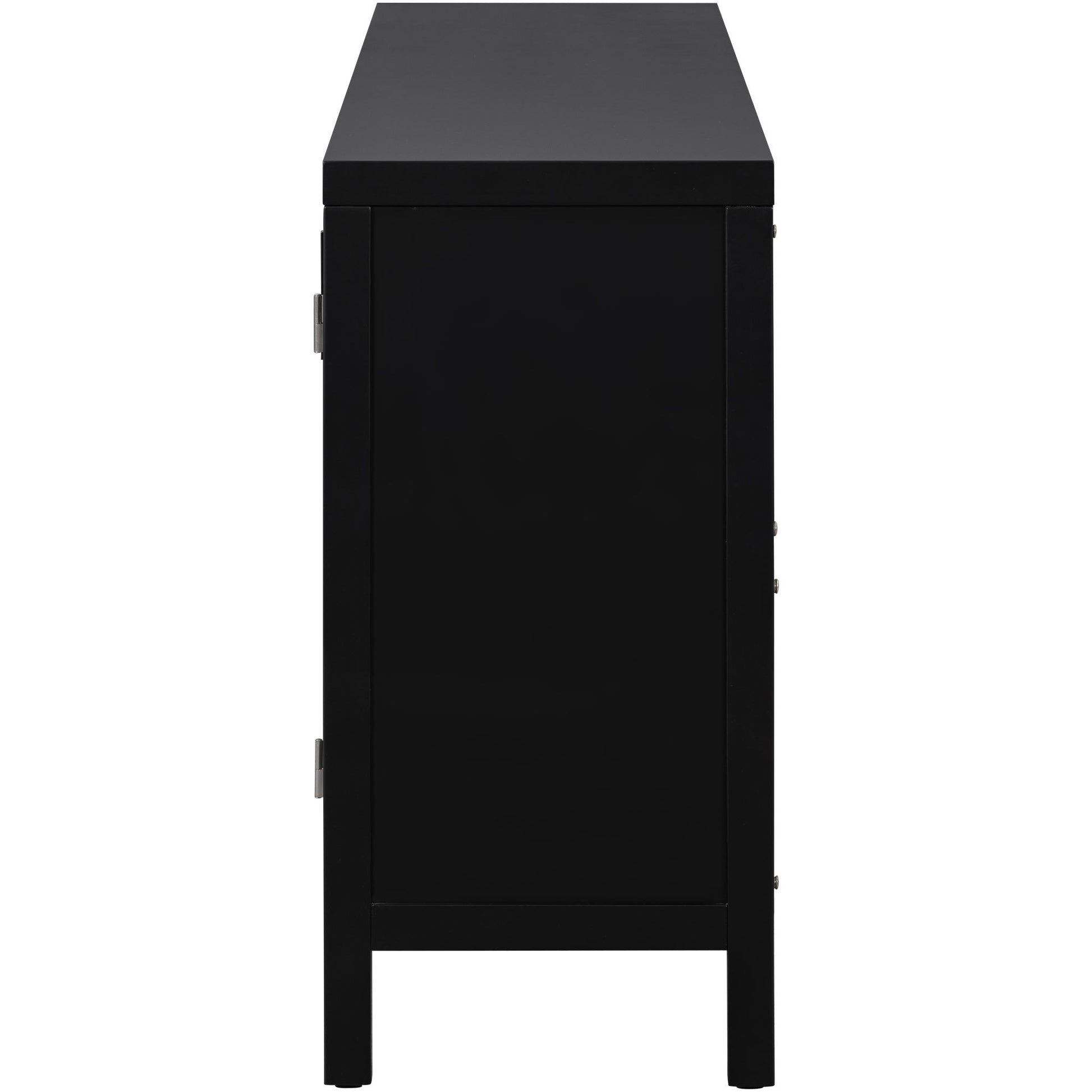 Large Storage Space Sideboard With Artificial Rattan Door And Metal Handles For Living Room And Entryway Black Black Solid Wood Mdf