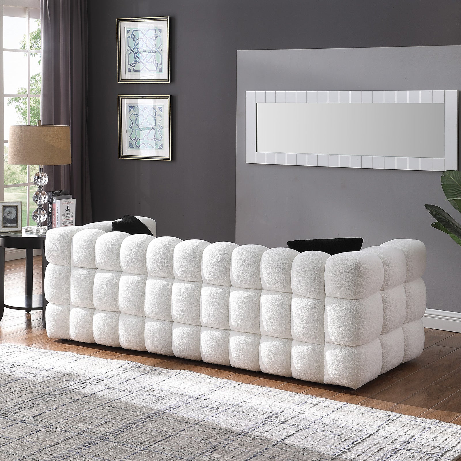 84.3 62.2 Length ,35.83" Deepth ,Human Body Structure For Usa People, Marshmallow Sofa,Boucle Sofa ,White Color,3 Seater. Sofa And Seater White Light Brown Wood Primary Living Space Medium Soft Split Back Eucalyptus Square Arms Boucle 5 Seat