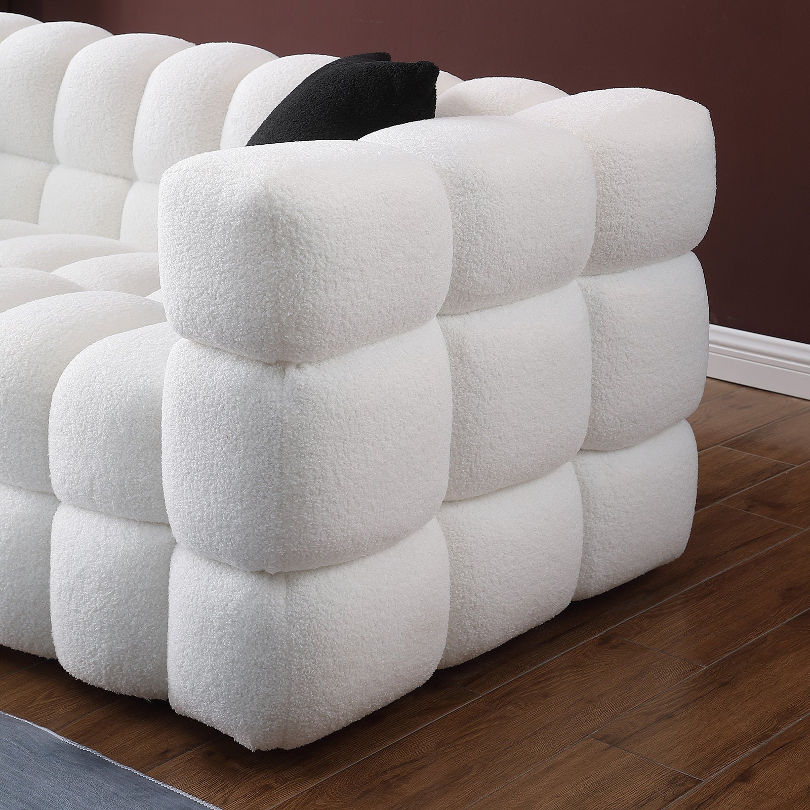 84.3 Length ,35.83" Deepth ,Human Body Structure For Usa People, Marshmallow Sofa,Boucle Sofa ,White Color,3 Seater White Light Brown Wood Primary Living Space Medium Soft Split Back Eucalyptus Square Arms Boucle 3 Seat