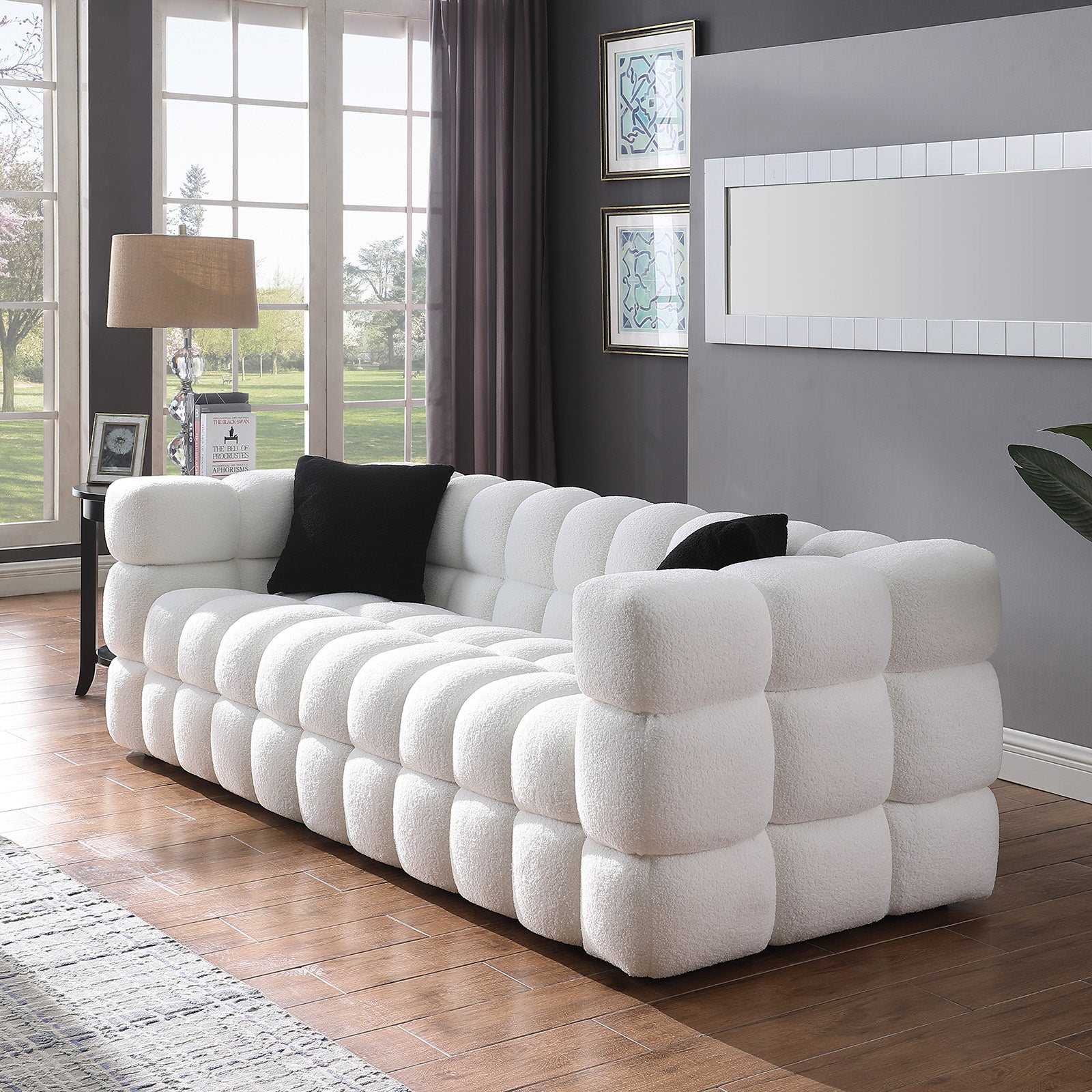 84.3 62.2 Length ,35.83" Deepth ,Human Body Structure For Usa People, Marshmallow Sofa,Boucle Sofa ,White Color,3 Seater. Sofa And Seater White Light Brown Wood Primary Living Space Medium Soft Split Back Eucalyptus Square Arms Boucle 5 Seat