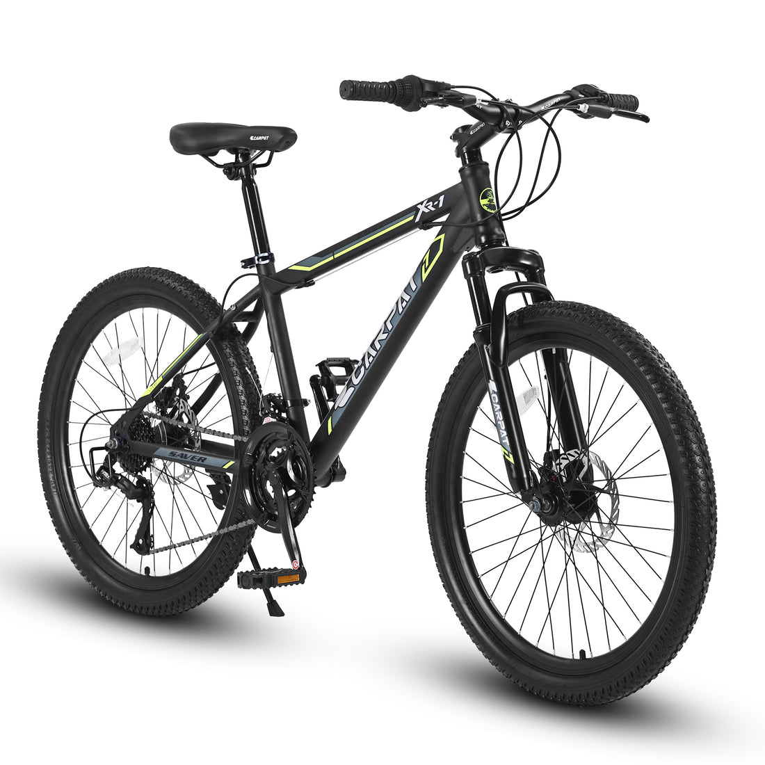 S2410224 Inch Mountain Bike Boys Girls, Steel Frame, Shimano 21 Speed Mountain Bicycle With Daul Disc Brakes And Front Suspension Mtb Green Steel