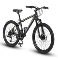 S2410224 Inch Mountain Bike Boys Girls, Steel Frame, Shimano 21 Speed Mountain Bicycle With Daul Disc Brakes And Front Suspension Mtb Green Steel