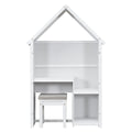 House Shaped Kids Desk With A Cushion Stool,House Style Desk And Stool Set,White White Bedroom American Design Pine Pine