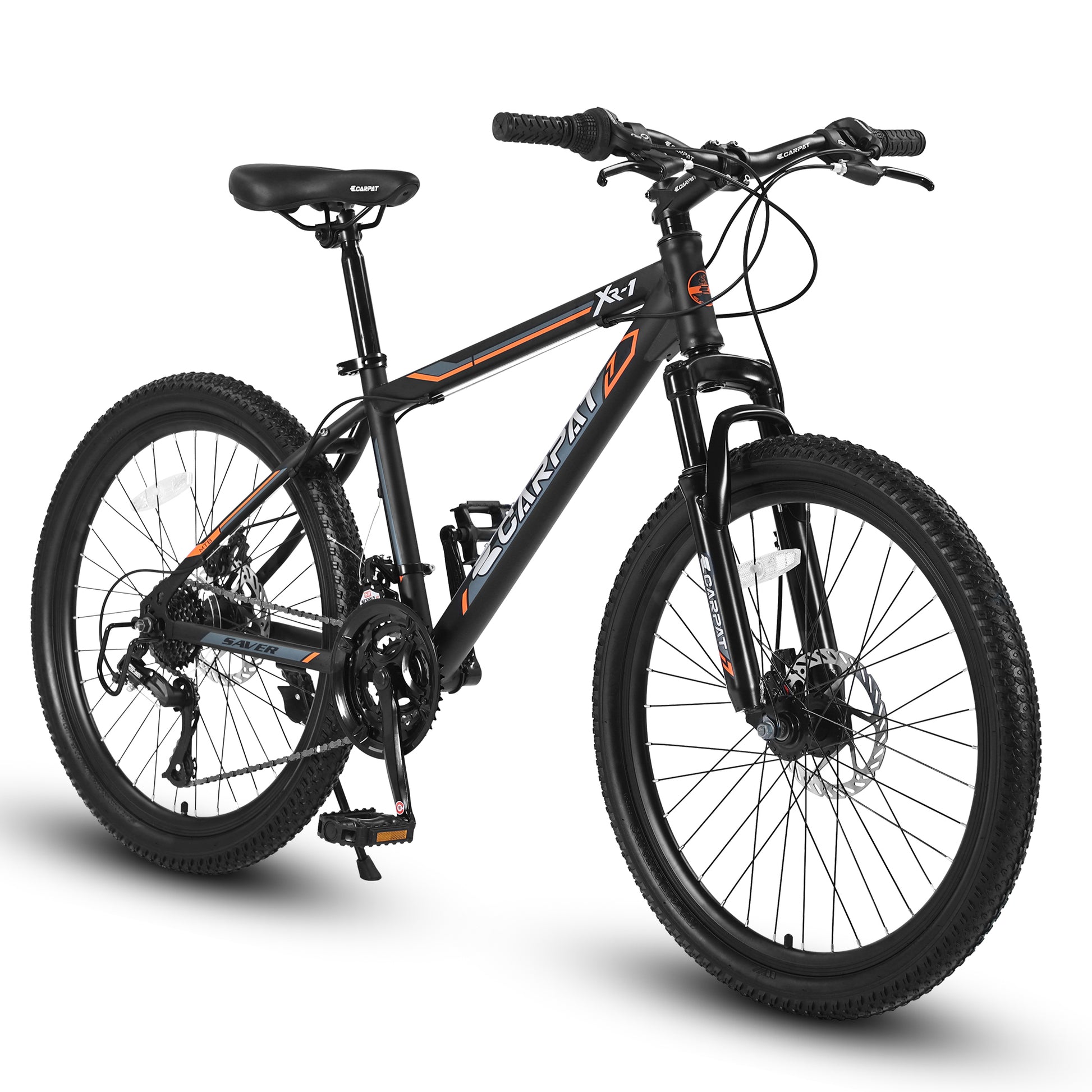 S2410224 Inch Mountain Bike Boys Girls, Steel Frame, Shimano 21 Speed Mountain Bicycle With Daul Disc Brakes And Front Suspension Mtb Orange Steel