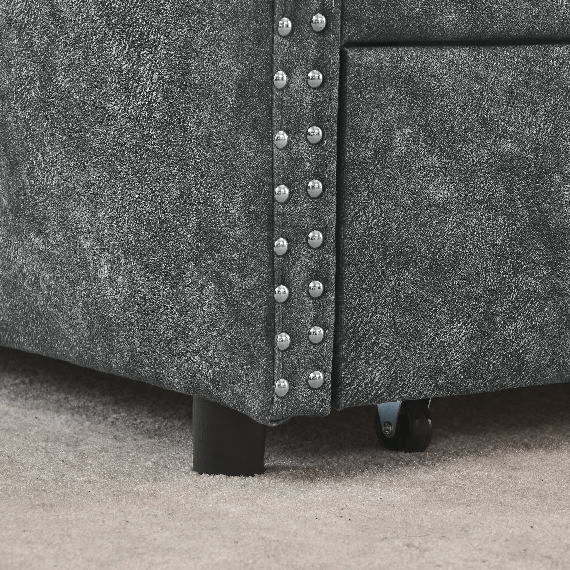 Queen Size Daybed With Drawers Upholstered Tufted Sofa Bed,With Button On Back And Copper Nail On Waved Shape Arms, Grey 84.5"X63.5"X26.5" Grey Polyester