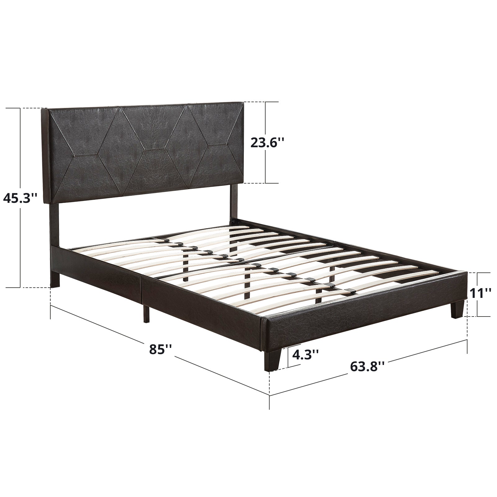 Queen Size Upholstered Platform Bed Frame ,Wood Slat black pu-pu