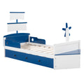 Twin Size Boat Shaped Platform Bed With Twin Size Trundle,Twin Bed With Storage For Bedroom,Blue Blue Wood