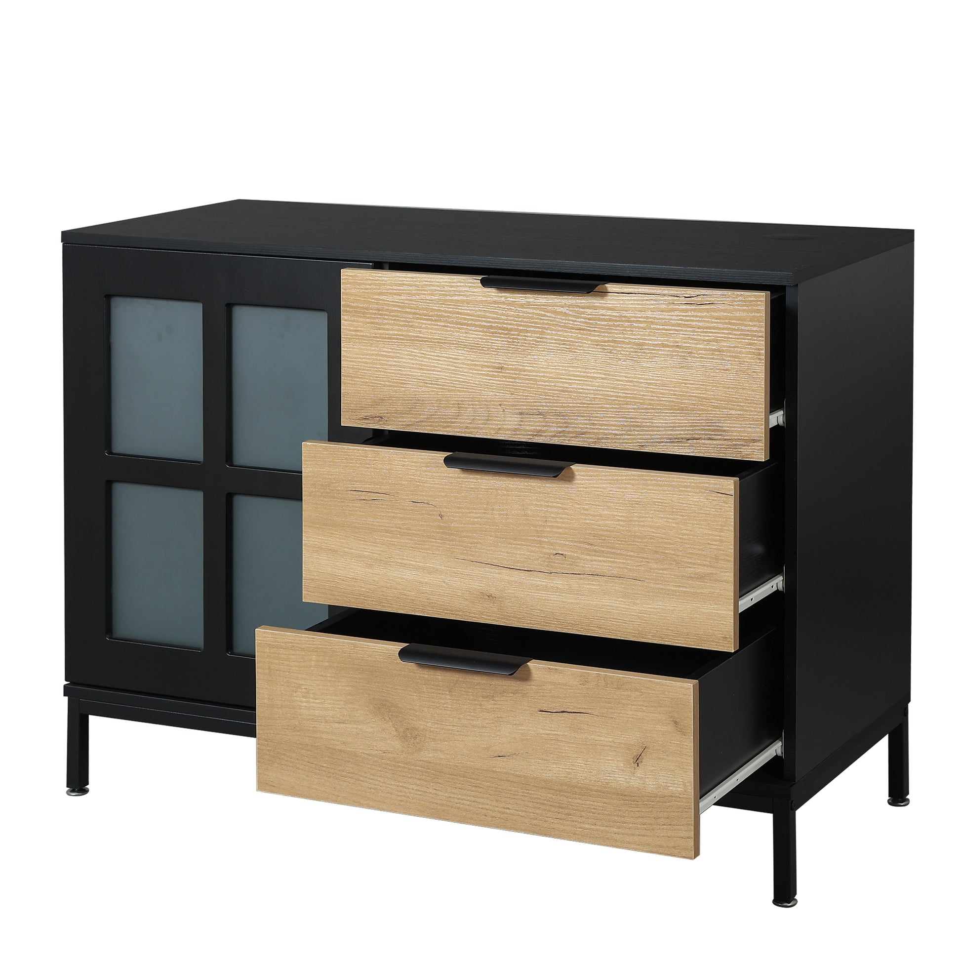 Dresser Cabinet Bar Cabinet Storge Cabinet Glass Door Side Cabinet Lockersembedded Metal Handle Can Be Placed In The Living Room, Bedroom, Dining Room, Black Brown 3 4 Drawers Black Brown Brown Primary Living Space Glass Doors Classic Foam Particle Board